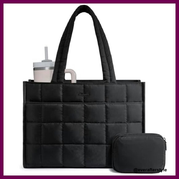 Puffer Quilted Laptop Tote Bag Professional Lightweight Travel Shoulder Purse - Picture 2 of 7